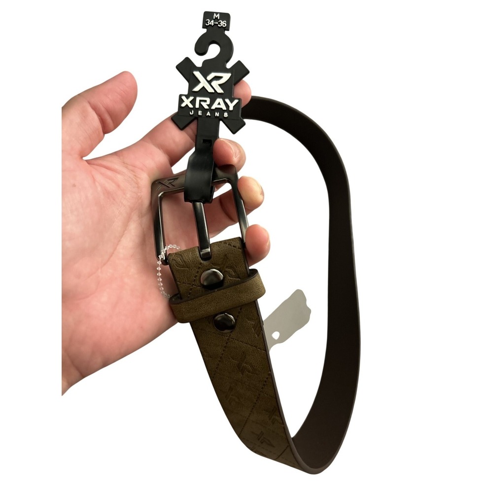 XRAY Jeans Belt Mens M 34-36 Olive Green‎ New With Tag Quilted Embossed Logo